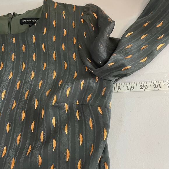 Banana Republic Olive Green Gold lined Short Dress Sheer Sleeves size 2 Evening - Picture 11 of 13